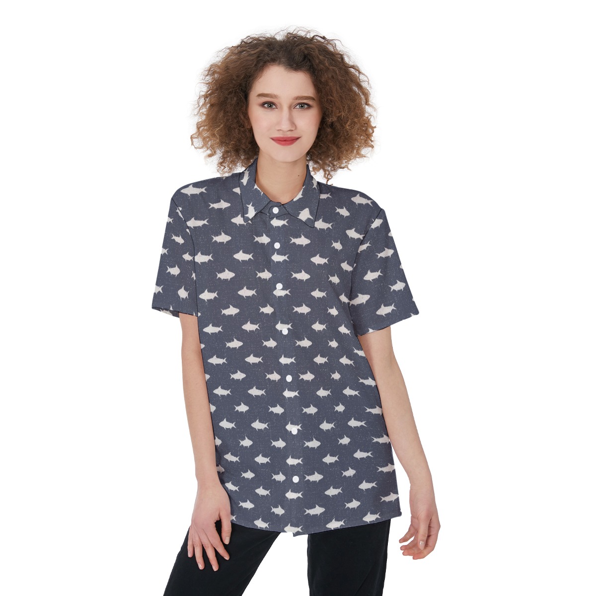 Shark Button Up Hawaiian Shirt For Women - variant image 1