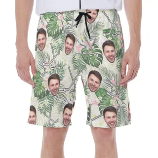 Custom Face Hockey Floral Hawaiian Swimwear For Men