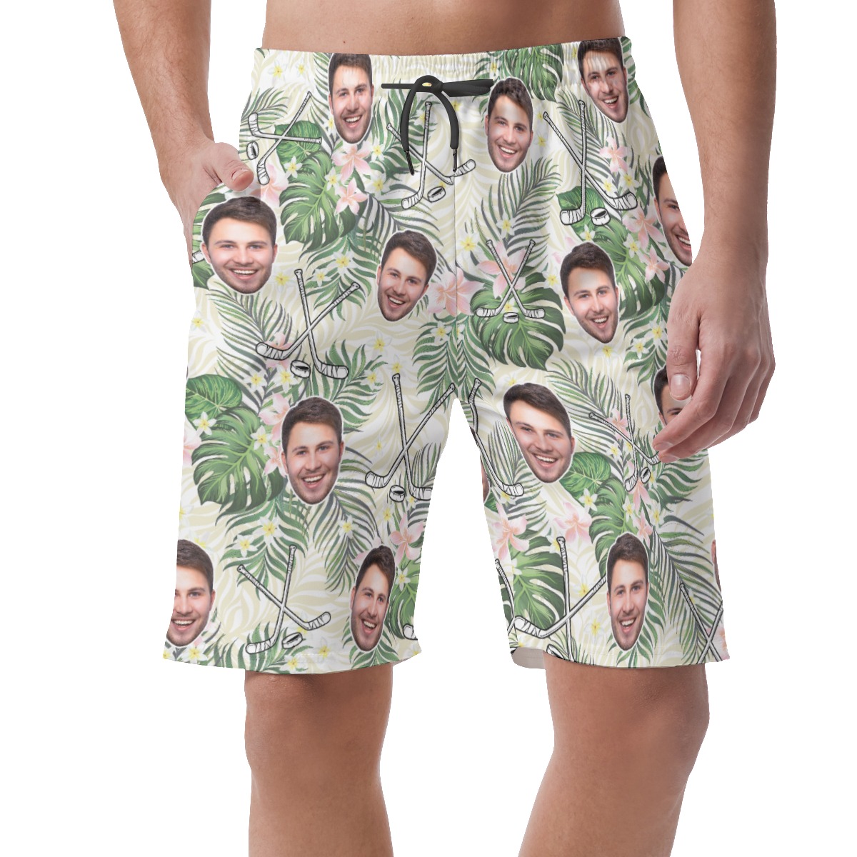 Floral Hockey Custom Face Hawaiian Beach Shorts For Men - variant image 1