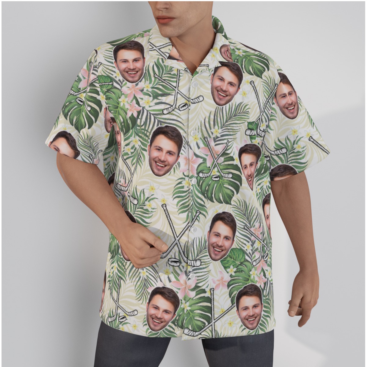 Customized Floral Hockey Hawaiian Shirt With Face - variant image 1