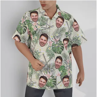 Customized Floral Hockey Hawaiian Shirt With Face