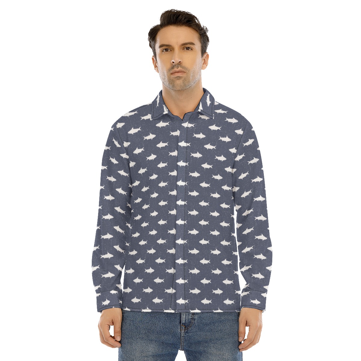 Shark Vintage Long Sleeve Hawaiian Shirt For Men - variant image 1