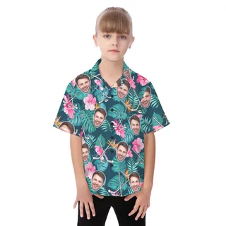 Funny Custom Face Hockey Floral Hawaiian Shirt For Kids