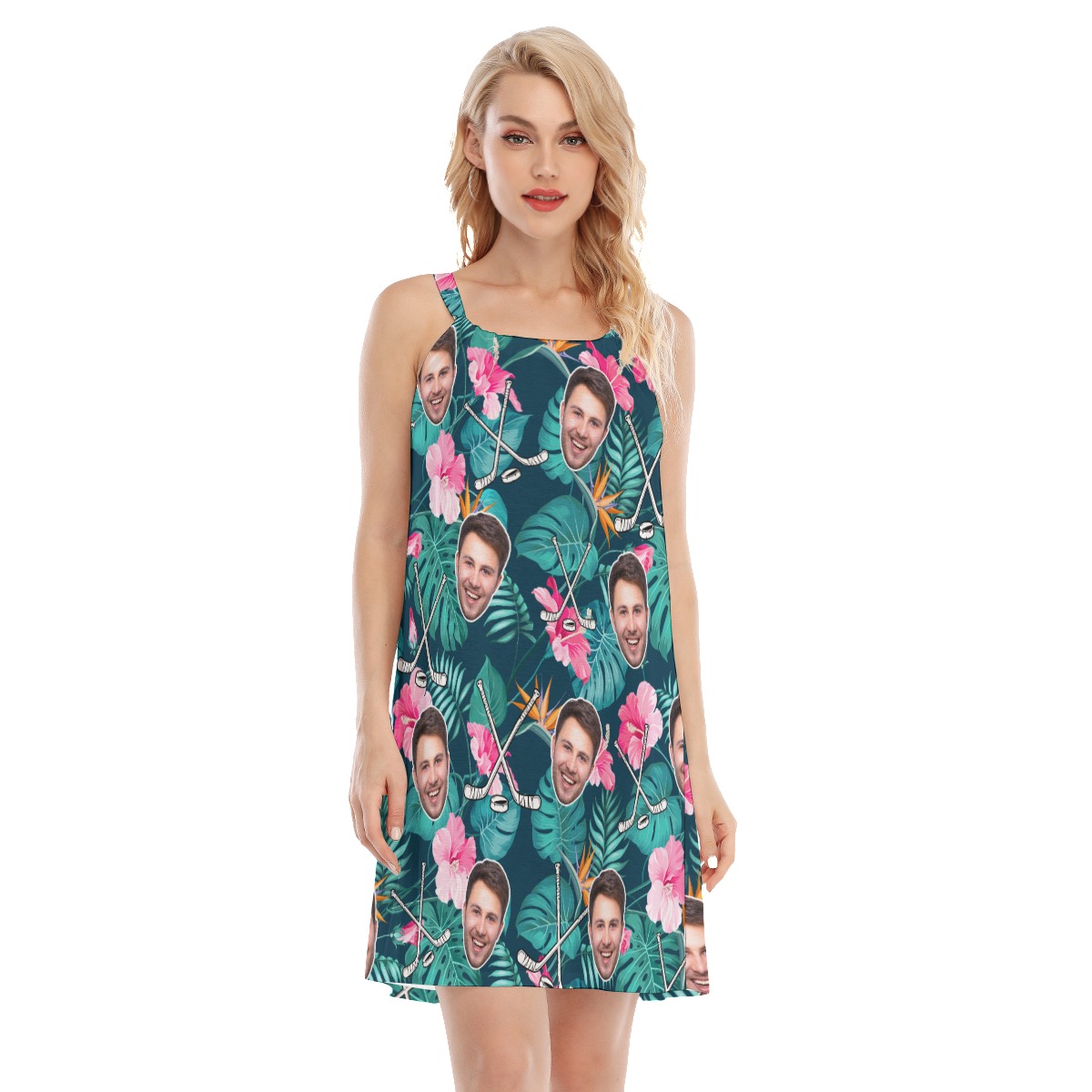 Custom Hockey Tropical Hawaiian Cami Dress With Face - variant image 1