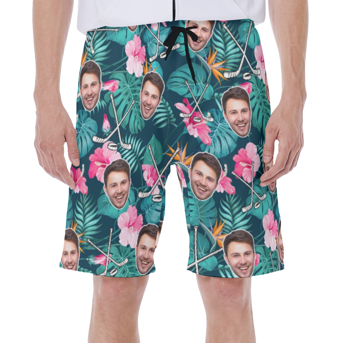 Personalized Hockey Floral Hawaiian Swim Trunks With Face - variant image 1