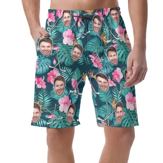 Custom Face Hockey Tropical Hawaiian Summer Beach Shorts For Men