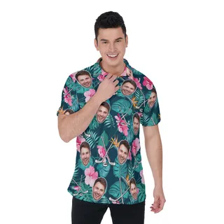 Customized Tropical Hockey Hawaiian Polo Shirt With Face