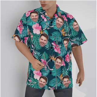 Custom Face Hockey Floral Hawaiian Shirt For Men
