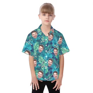 Cute Custom Face Tropical Hockey Hawaiian Shirt For Kids