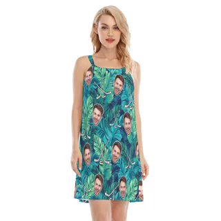 Funny Custom Face Tropical Leave Hockey Aloha Cami Dress