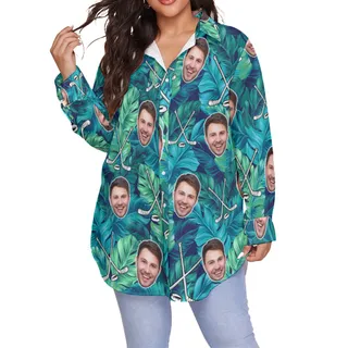 Customized Hockey Tropical Leave Hawaiian Plus Size Shirt With Face
