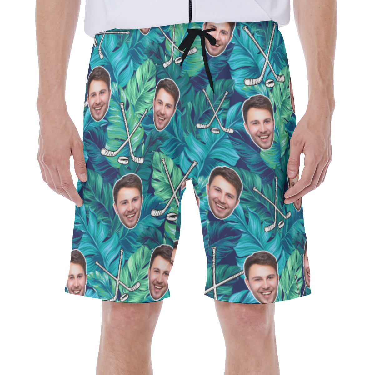 Custom Face Hockey Tropical Leave Hawaiian Swimwear For Men - variant image 1