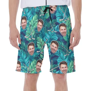 Custom Face Hockey Tropical Leave Hawaiian Swimwear For Men