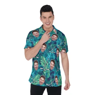 Custom Face Tropical Leave Hawaiian Polo Shirt