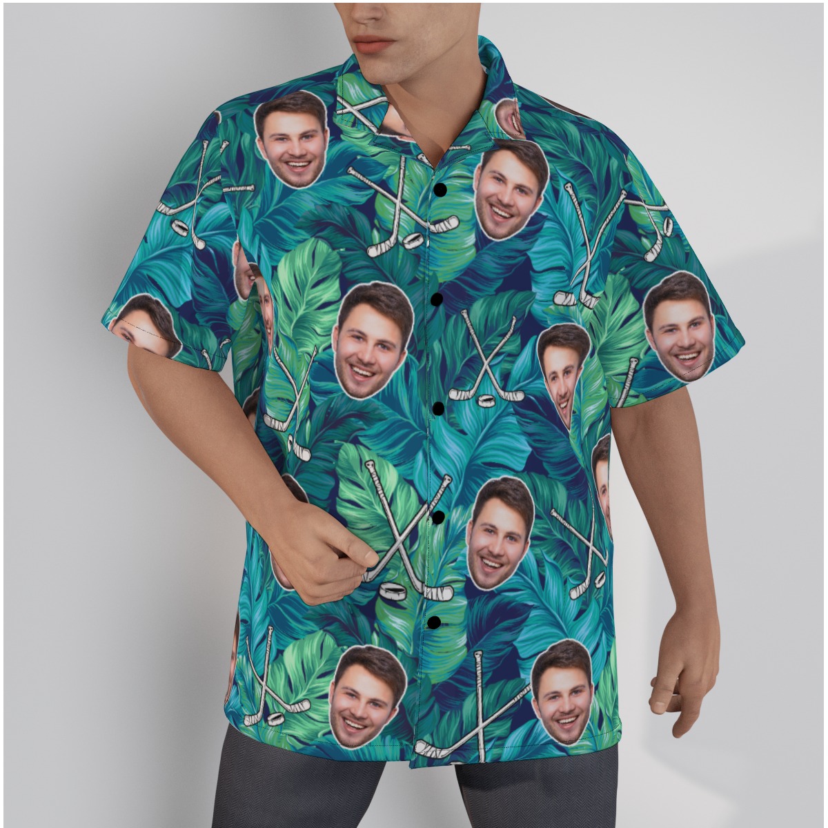 Tropical Leave Custom Face Hawaiian Shirt For Men - variant image 1