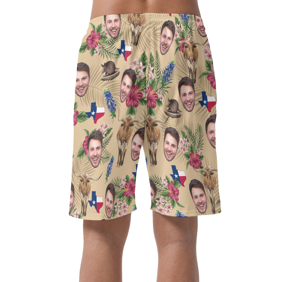 Funny Texas Flag Floral Custom Face Hawaiian Beach Shorts For Men