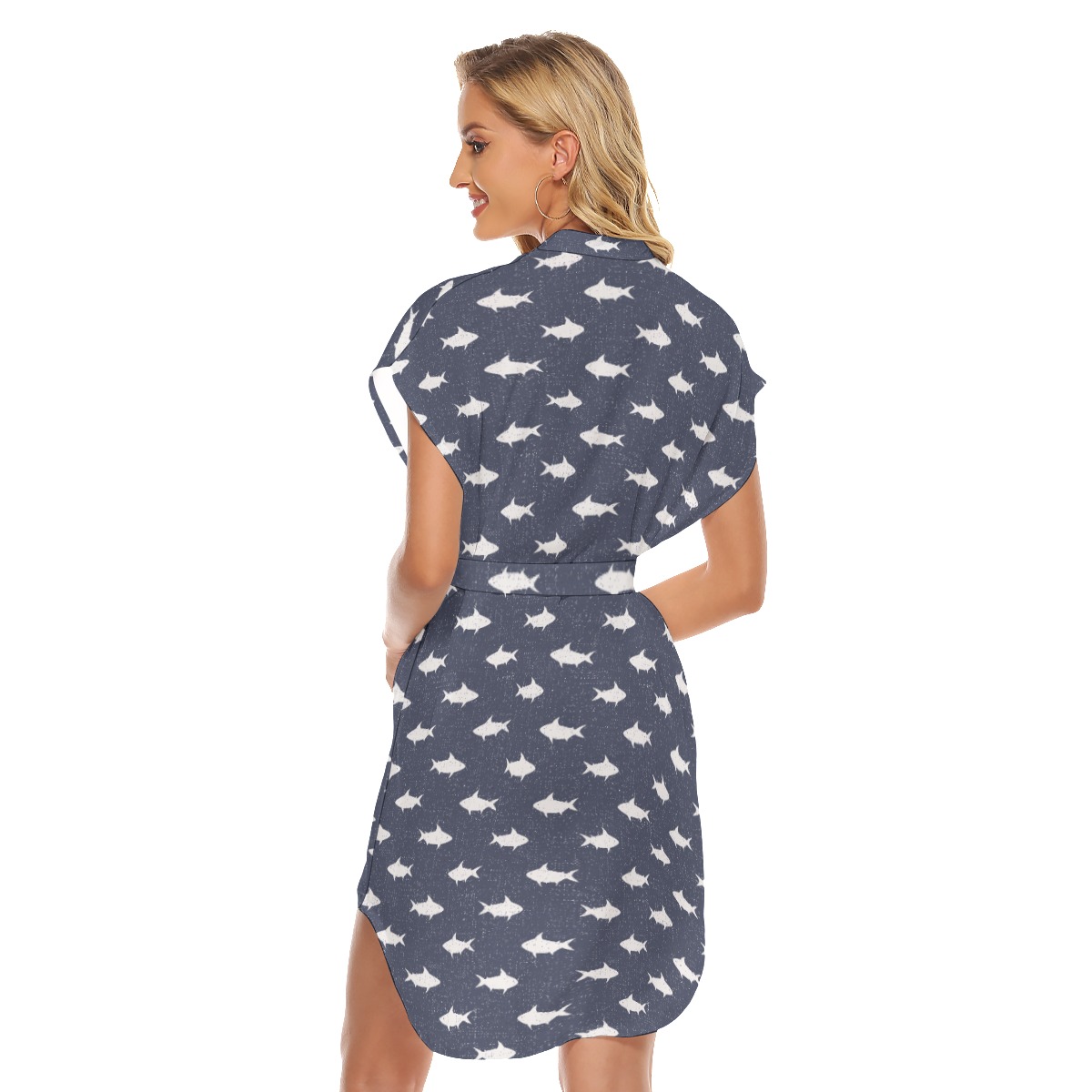 Women's Shark Print Dress With Tie