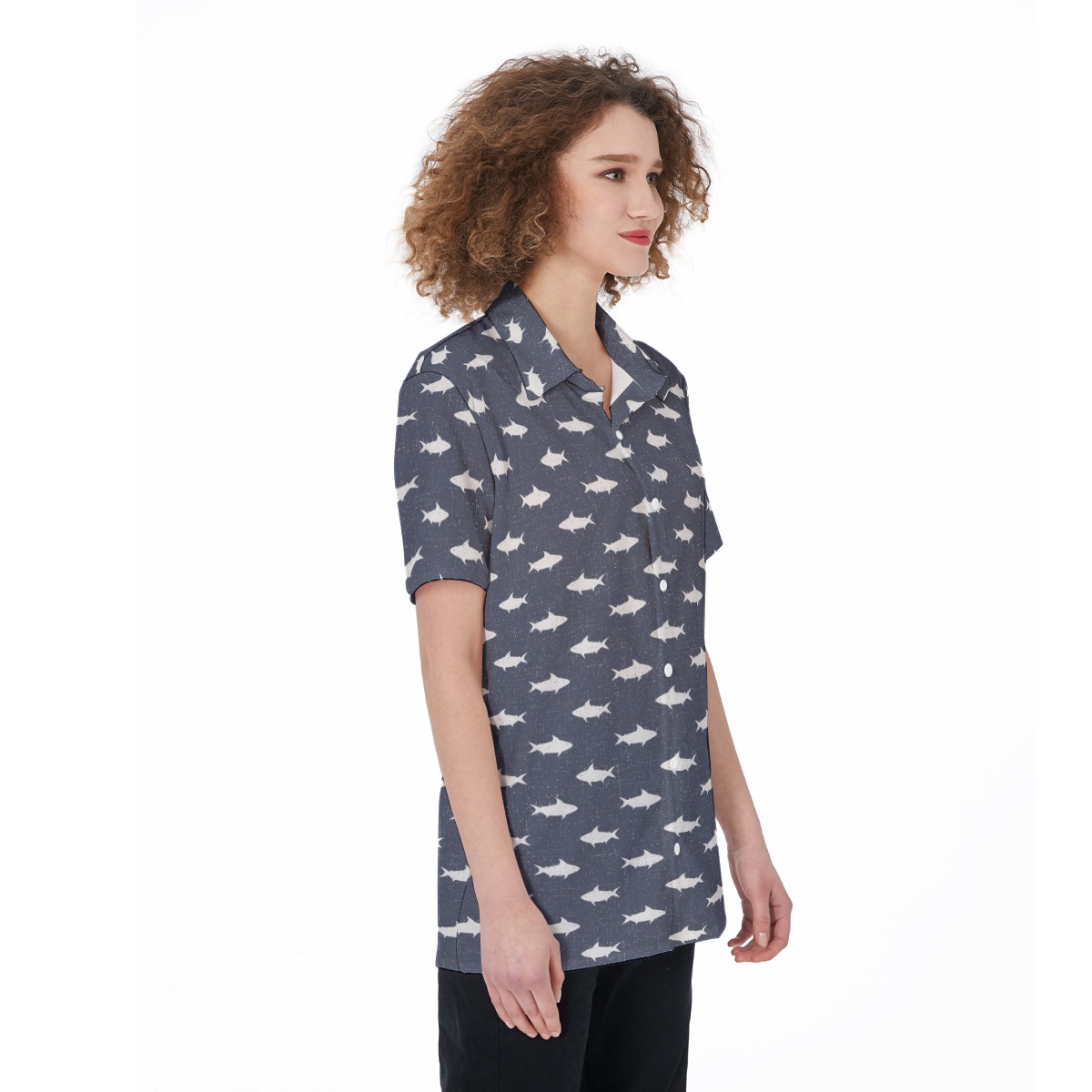 Shark Button Up Hawaiian Shirt For Women