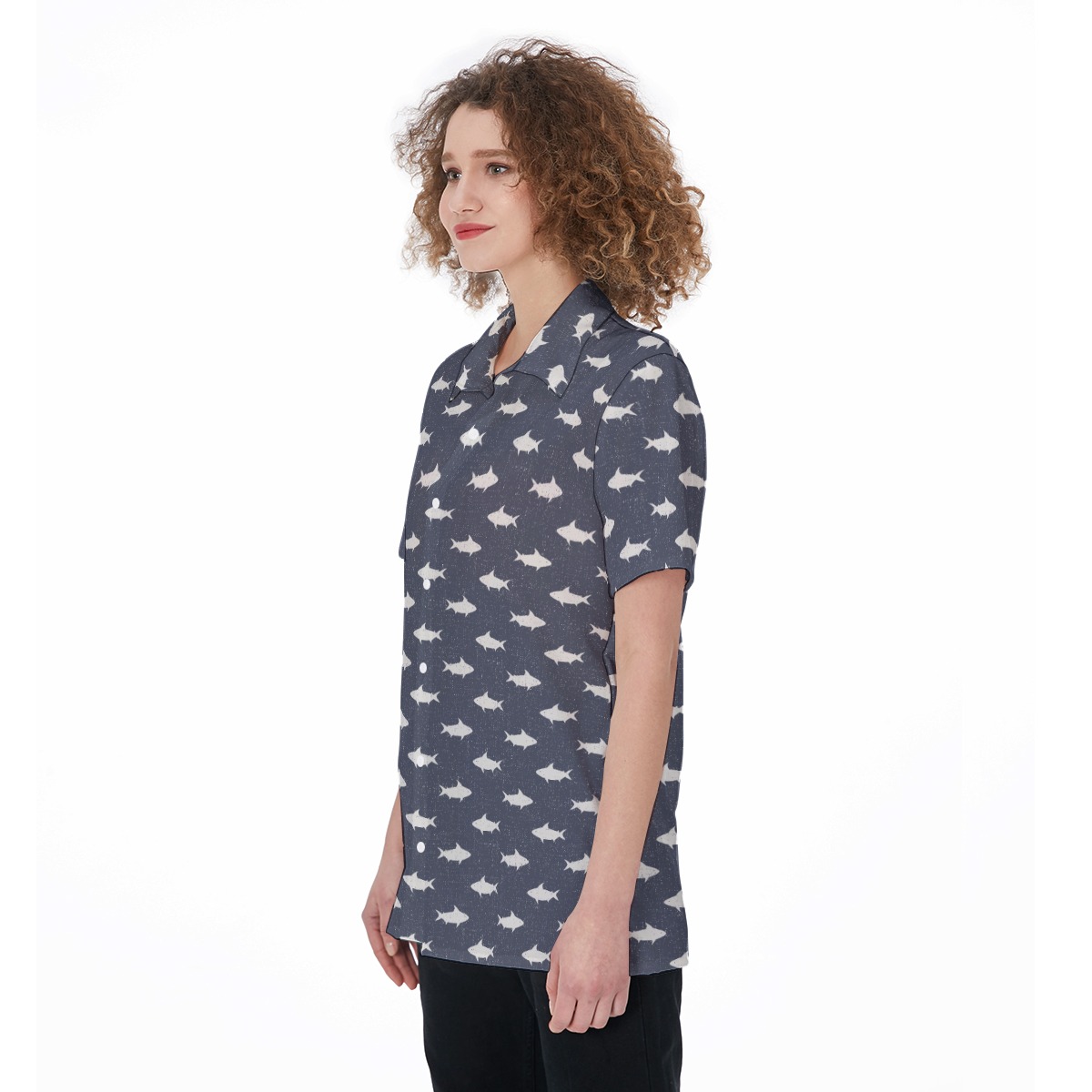 Shark Button Up Hawaiian Shirt For Women