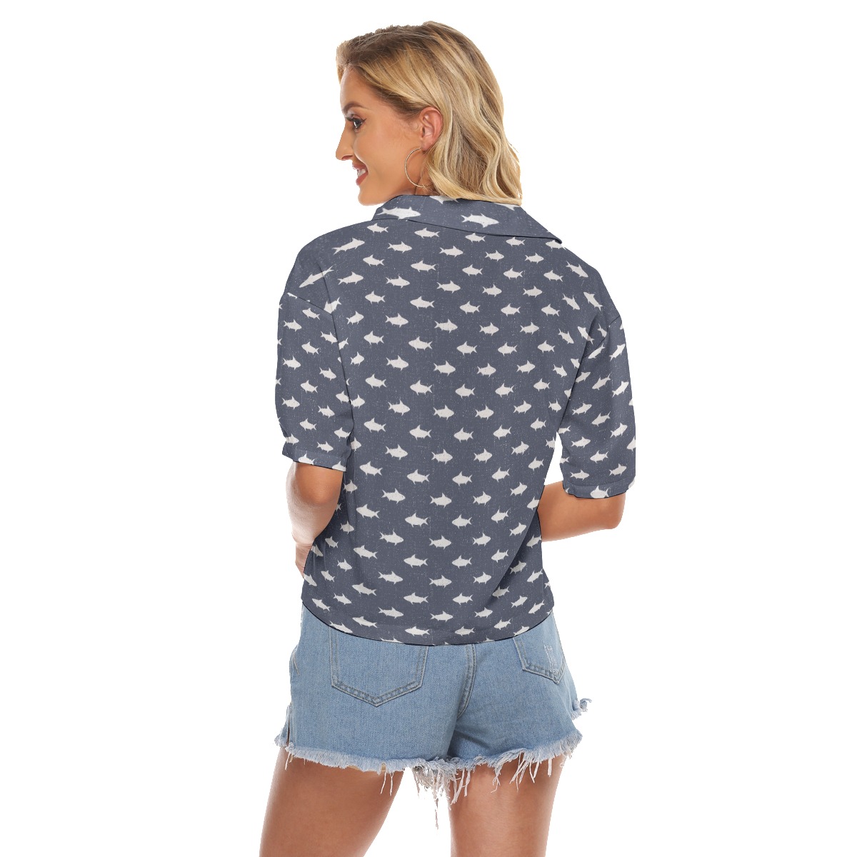 Shark Hawaiian Cropped Shirt For Women