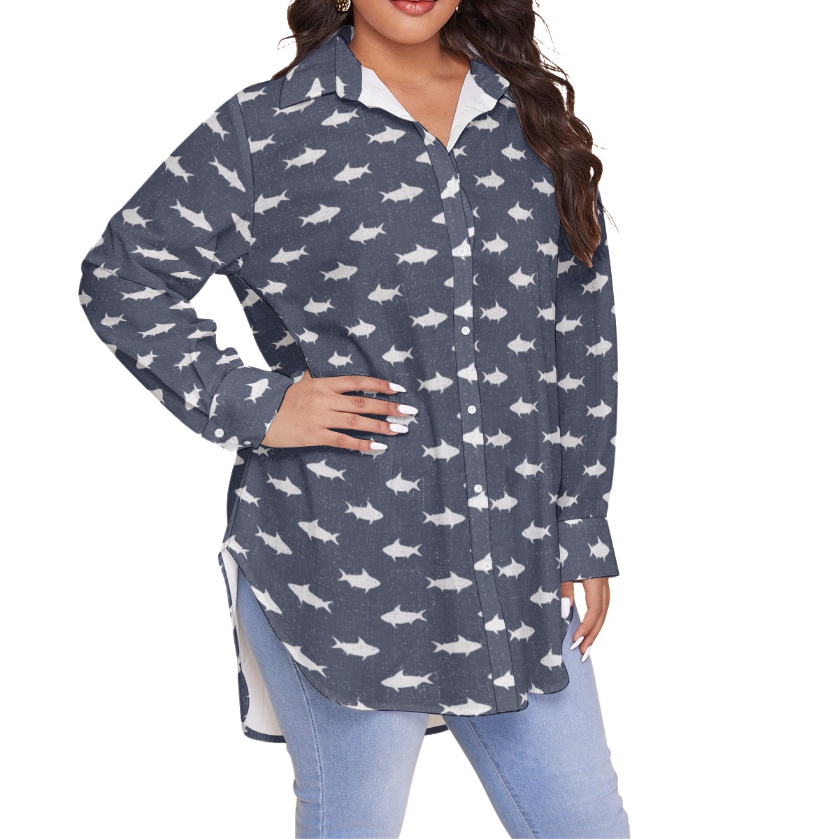 Shark Plus Size Hawaiian Shirt For Women