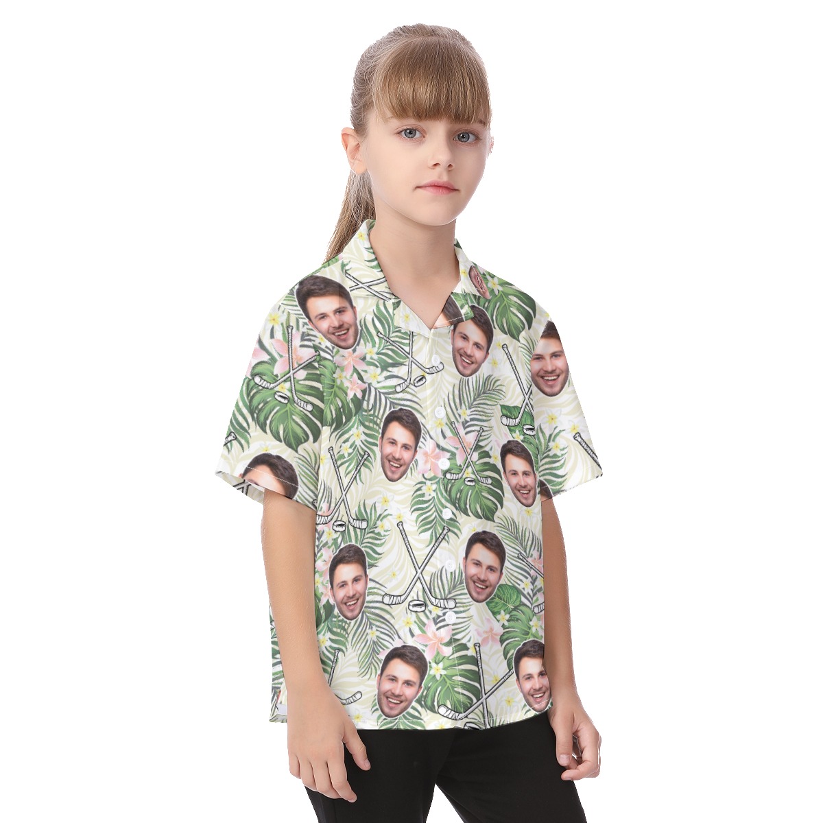 Cute Custom Face Hockey Floral Hawaiian Shirt For Kids