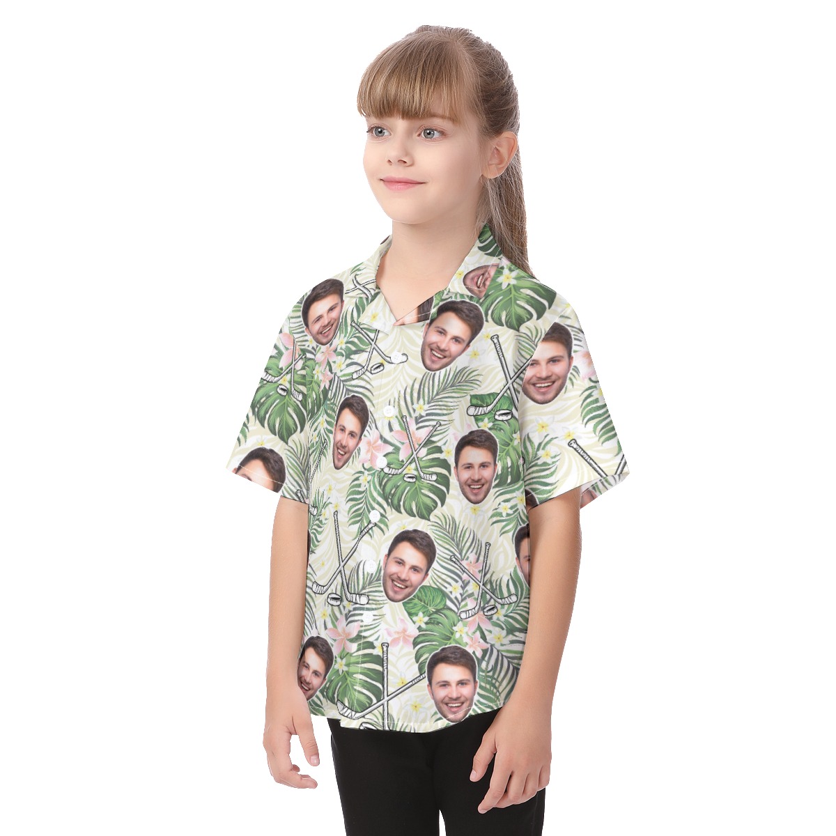 Cute Custom Face Hockey Floral Hawaiian Shirt For Kids