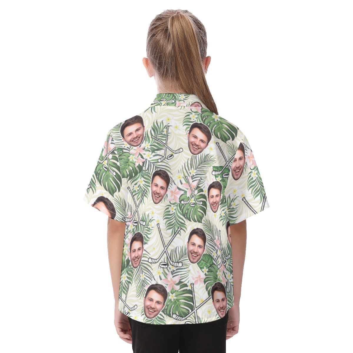 Cute Custom Face Hockey Floral Hawaiian Shirt For Kids
