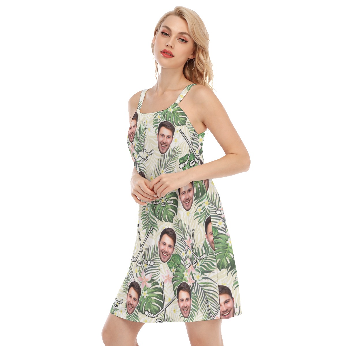 Funny Custom Face Hockey Floral Hawaiian Dress For Women