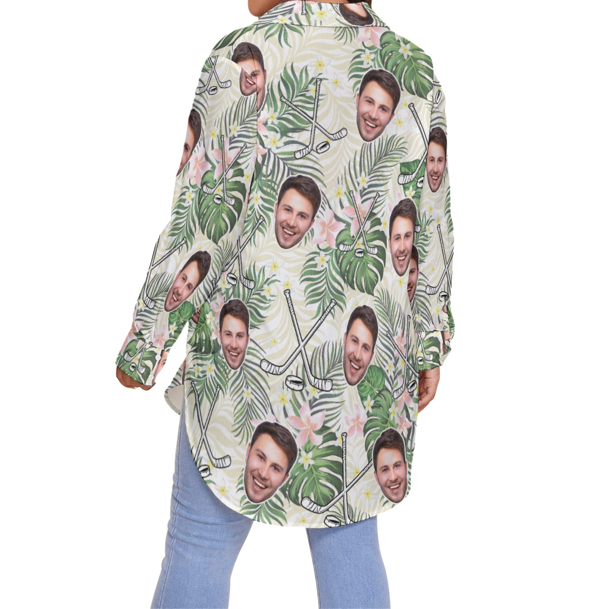 Custom Face Hockey Tropical Hawaiian Plus Size Shirt For Women