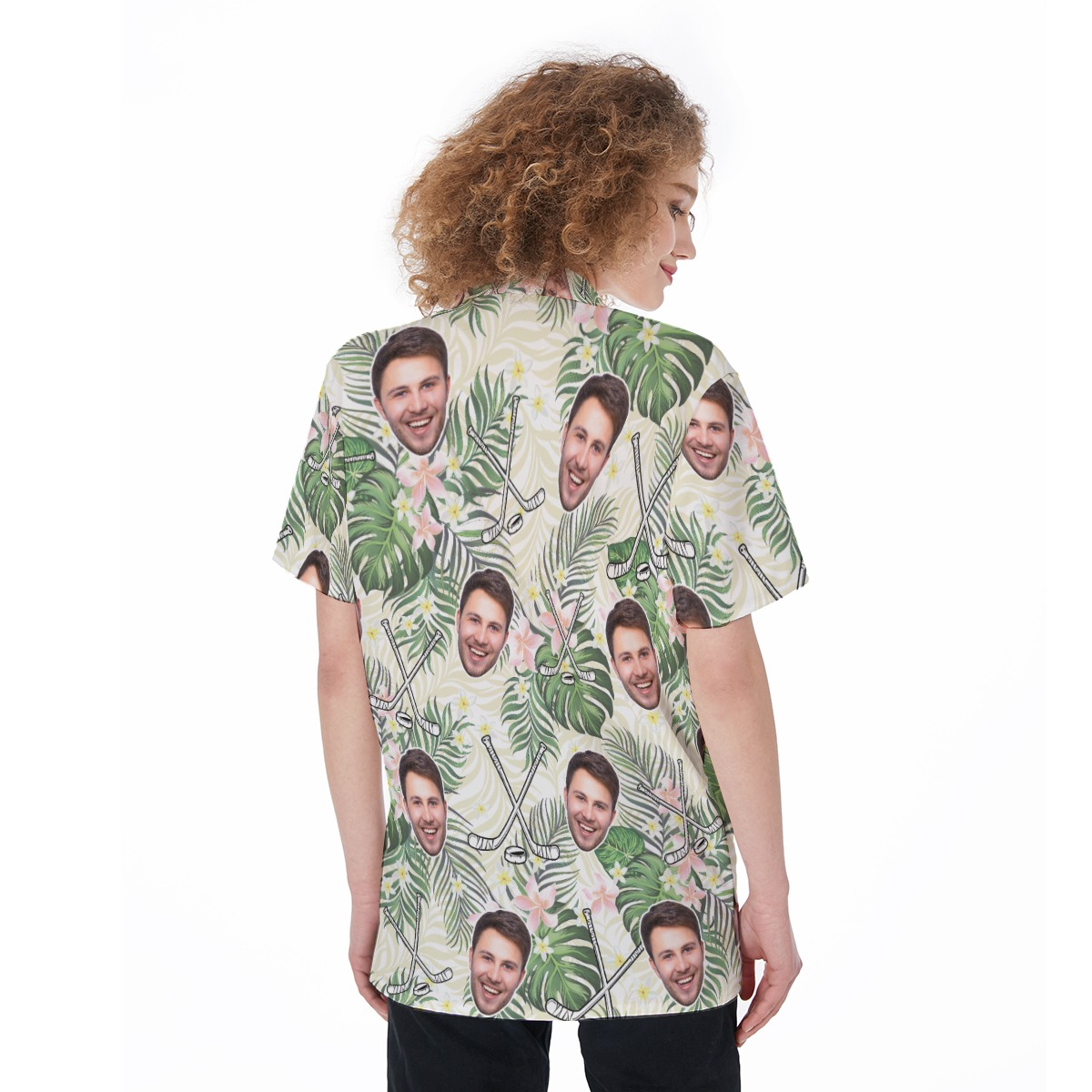 Funny Custom Face Hockey Floral Hawaiian Shirt For Women