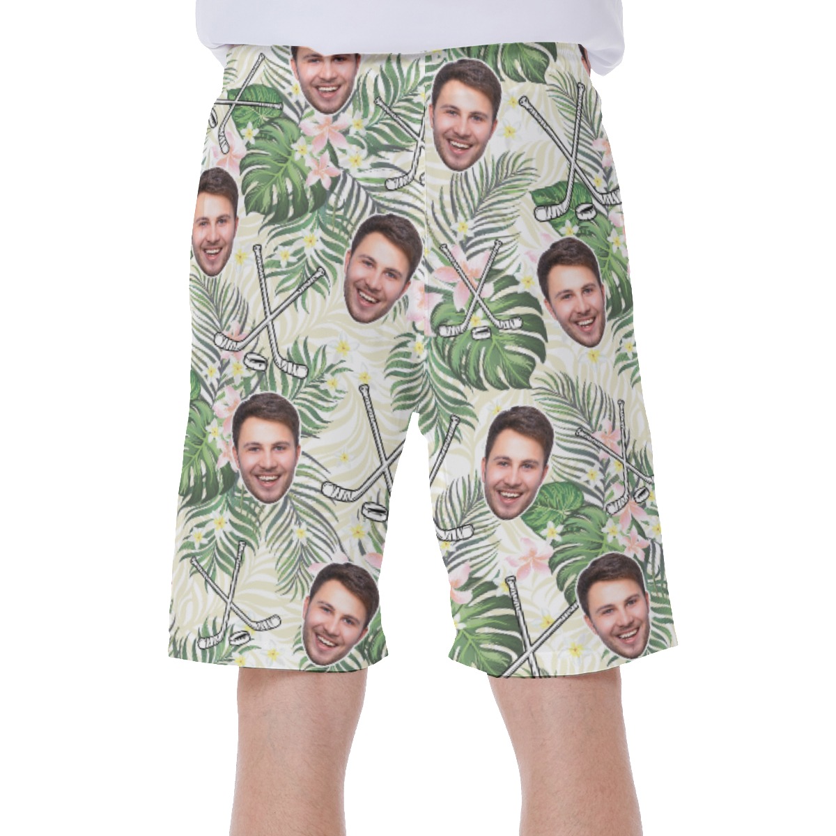 Custom Face Hockey Floral Hawaiian Swimwear For Men