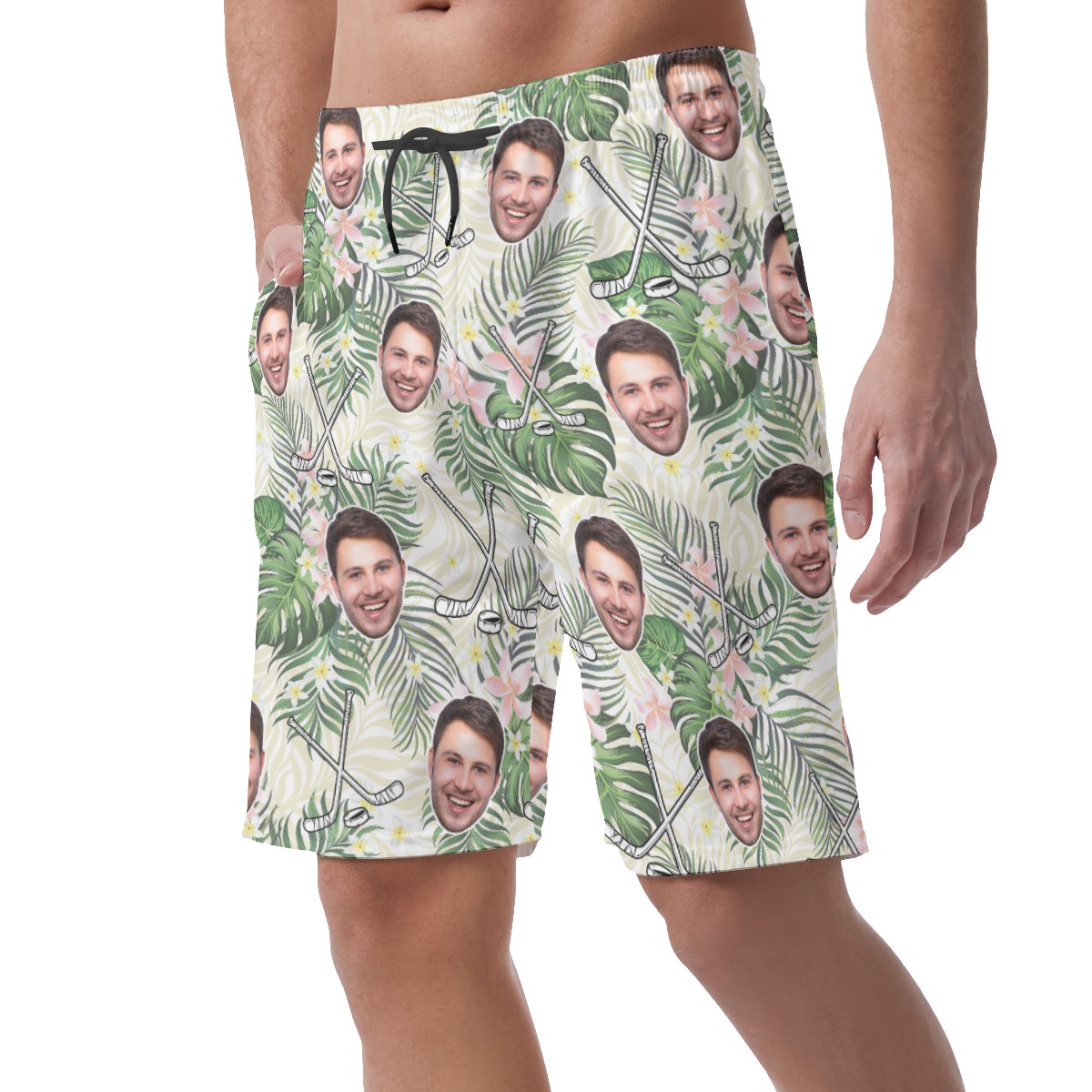 Floral Hockey Custom Face Hawaiian Beach Shorts For Men