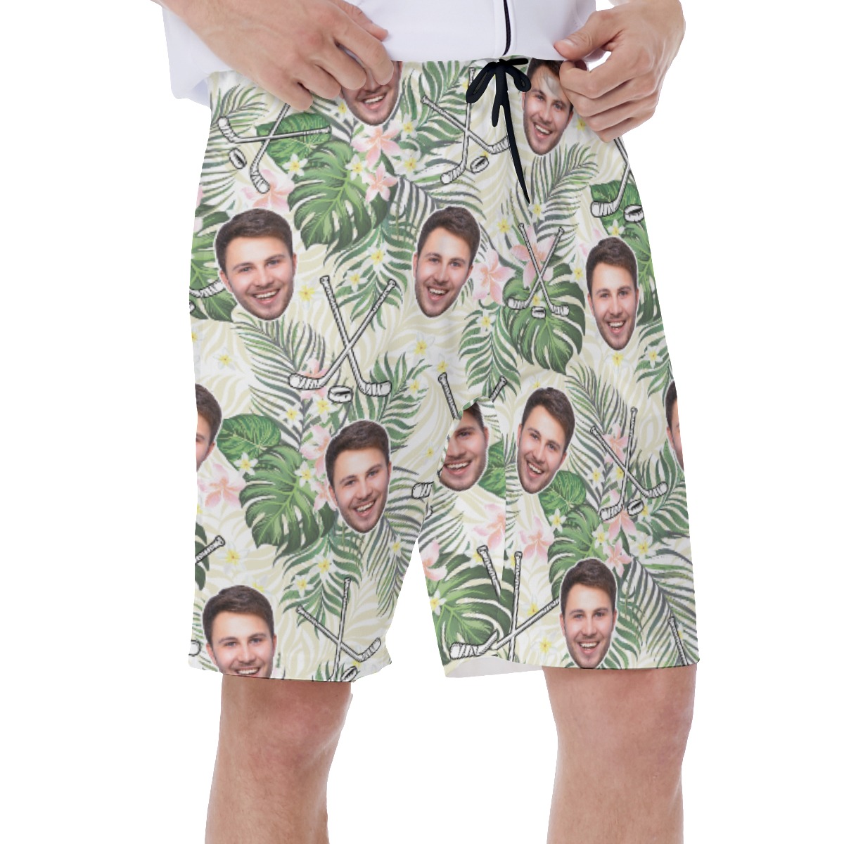 Custom Face Hockey Floral Hawaiian Swimwear For Men