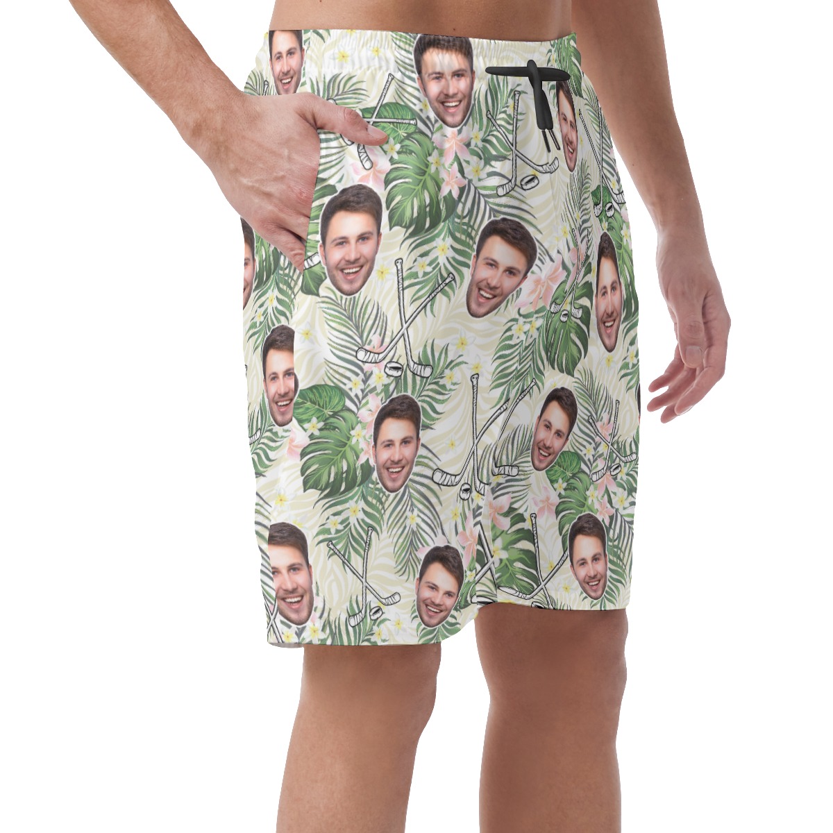 Floral Hockey Custom Face Hawaiian Beach Shorts For Men