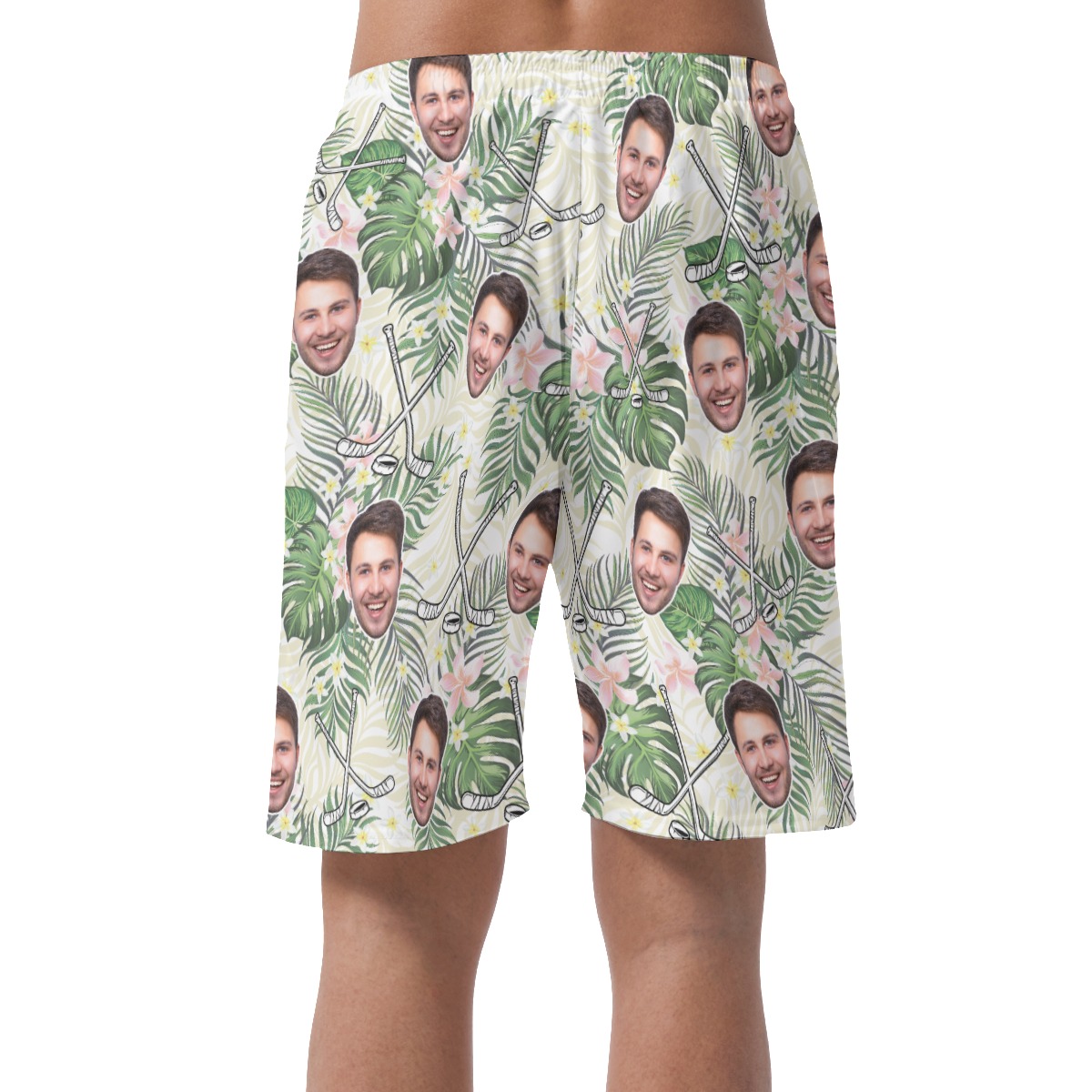 Floral Hockey Custom Face Hawaiian Beach Shorts For Men
