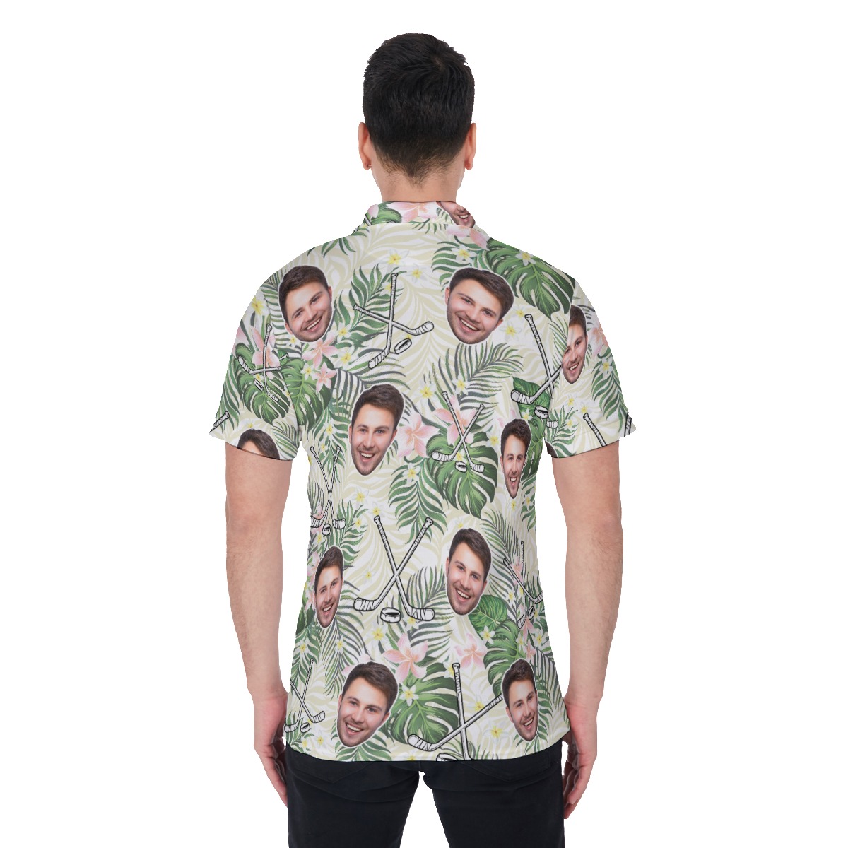 Funny Custom Face Hockey Floral Hawaiian Polo Shirt