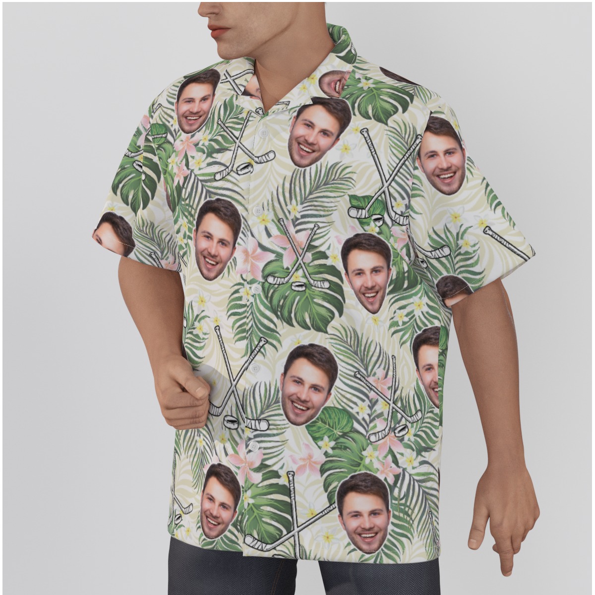Customized Floral Hockey Hawaiian Shirt With Face