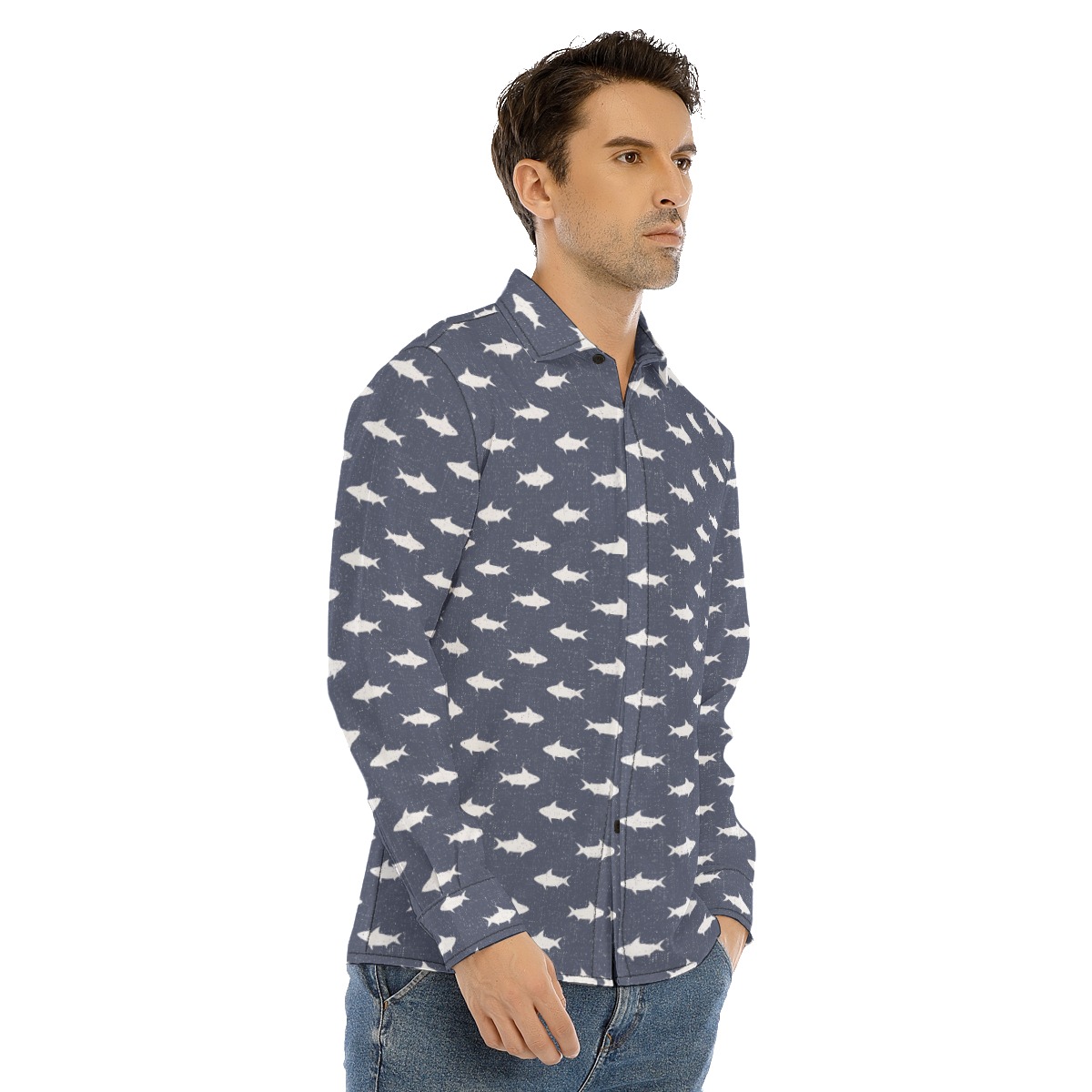 Shark Vintage Long Sleeve Hawaiian Shirt For Men