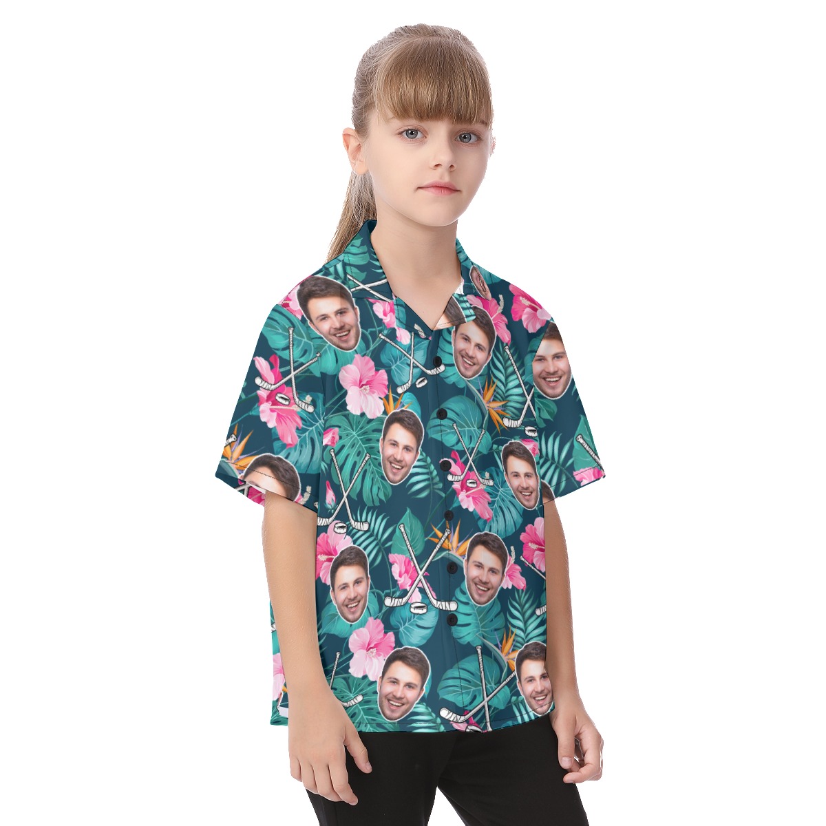 Funny Custom Face Hockey Floral Hawaiian Shirt For Kids