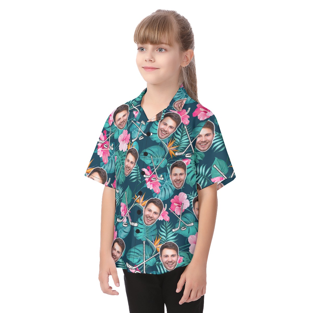 Funny Custom Face Hockey Floral Hawaiian Shirt For Kids