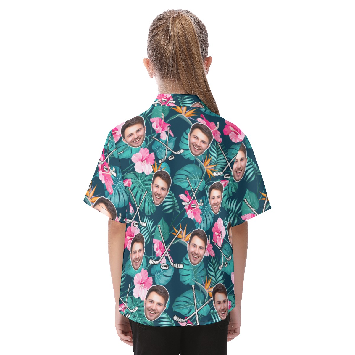 Funny Custom Face Hockey Floral Hawaiian Shirt For Kids