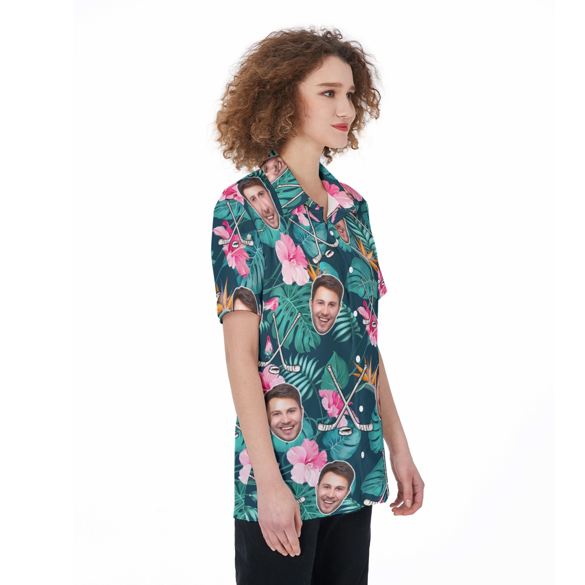 Custom Face Tropical Hockey Hawaiian Shirt For Women