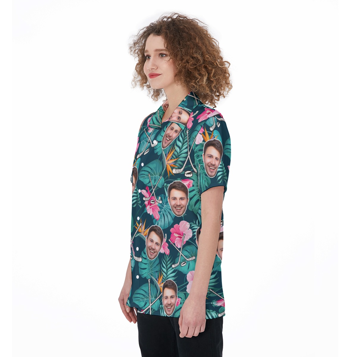 Custom Face Tropical Hockey Hawaiian Shirt For Women