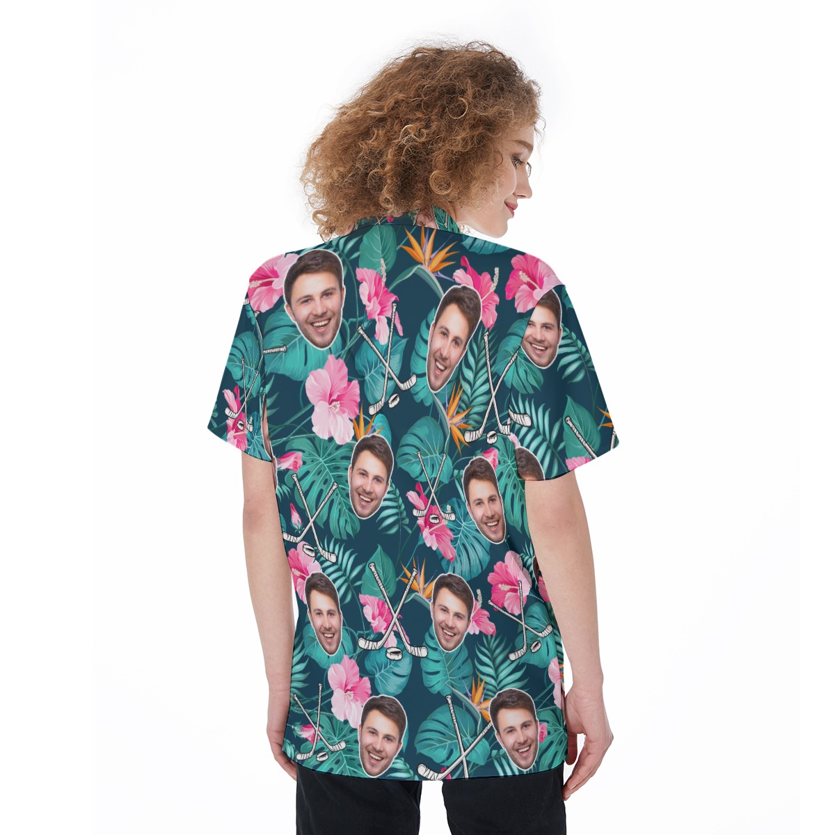 Custom Face Tropical Hockey Hawaiian Shirt For Women