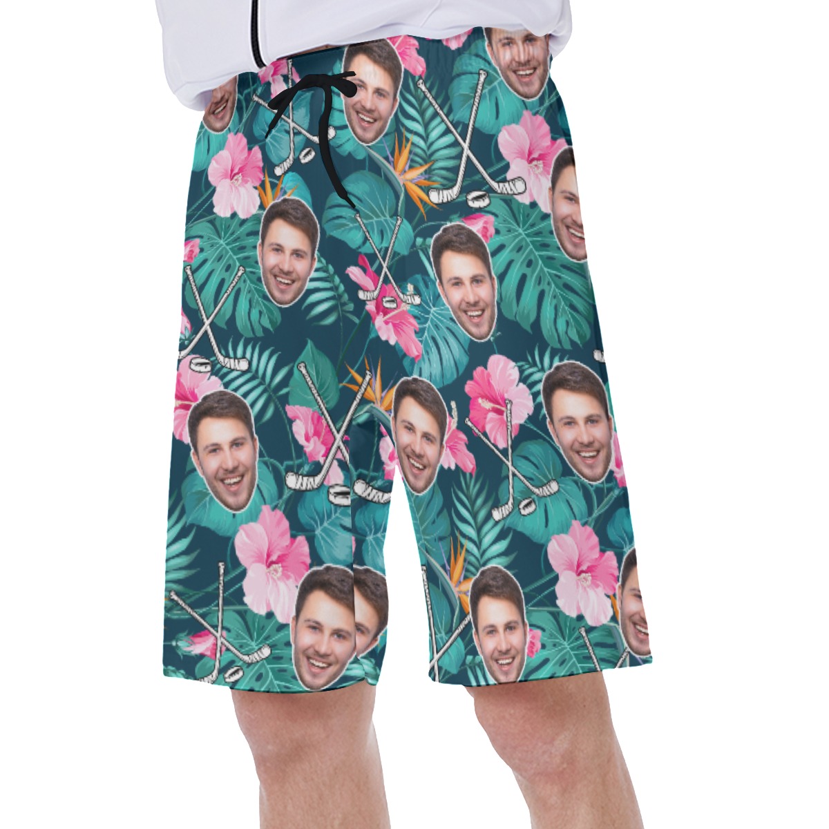 Personalized Hockey Floral Hawaiian Swim Trunks With Face