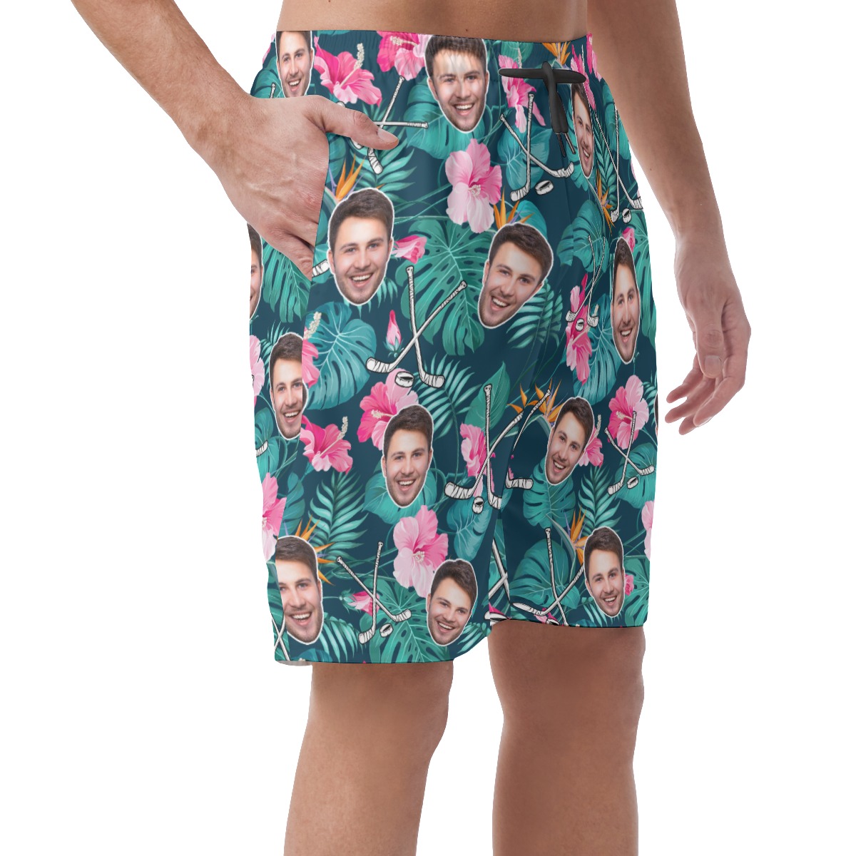 Custom Face Hockey Tropical Hawaiian Summer Beach Shorts For Men