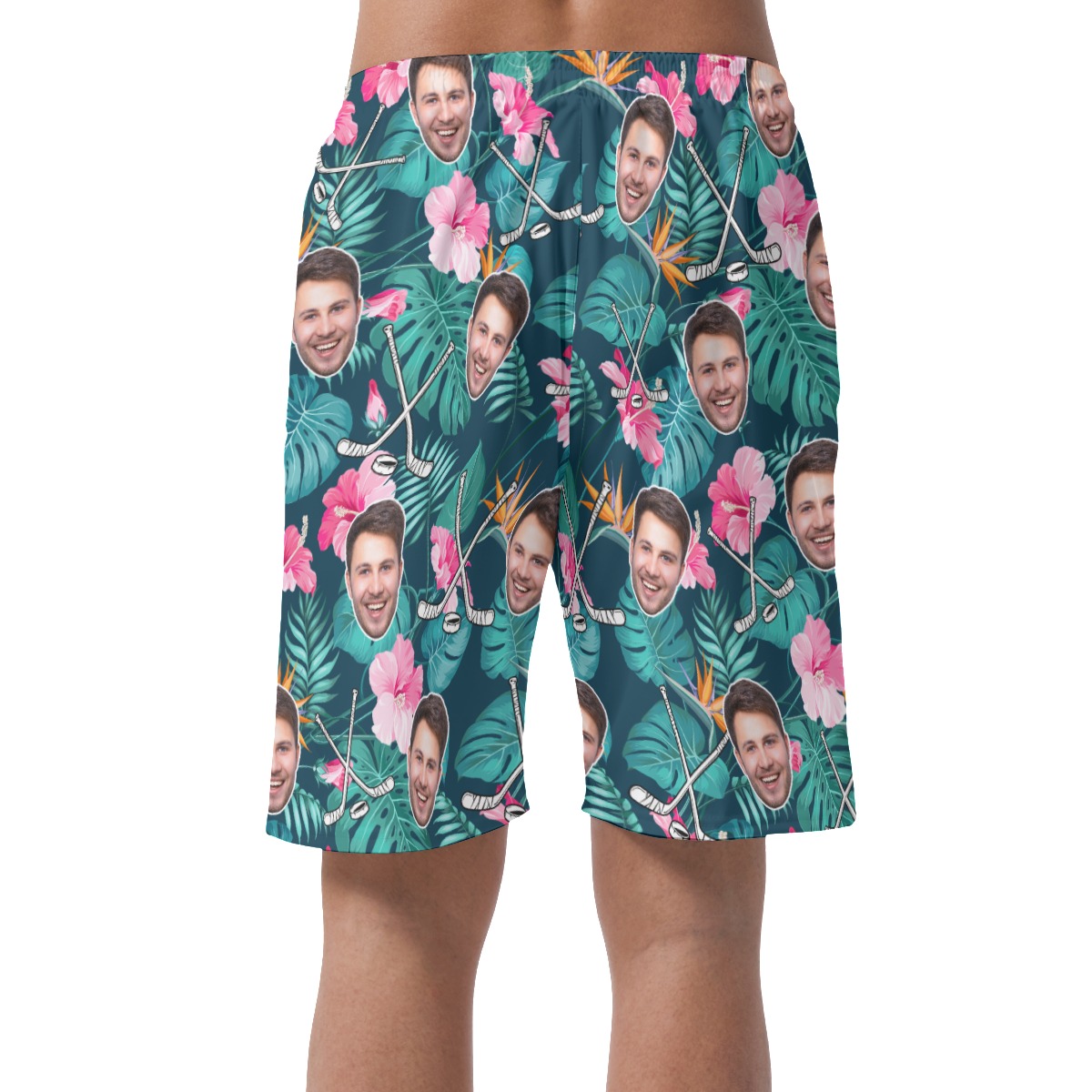 Custom Face Hockey Tropical Hawaiian Summer Beach Shorts For Men