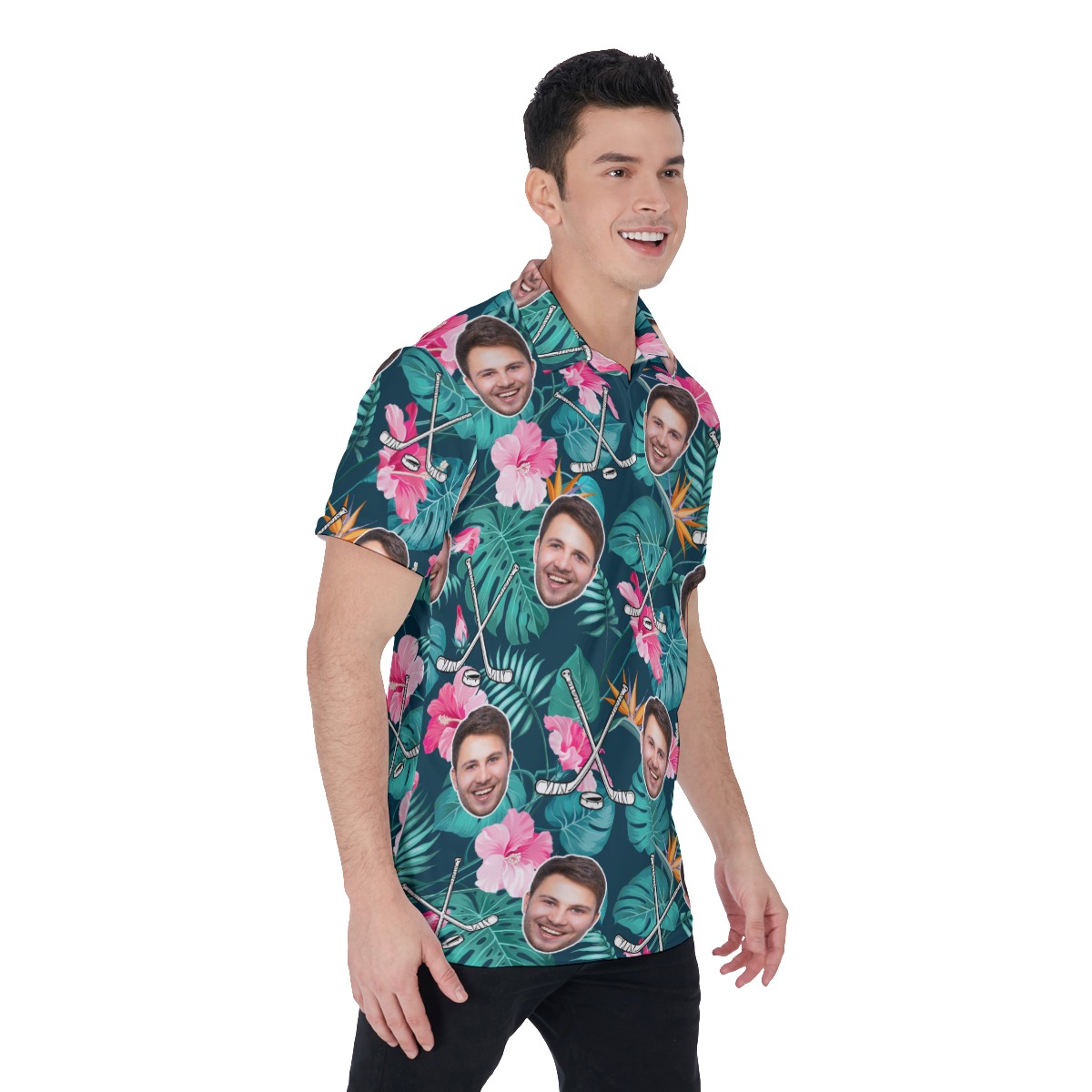 Customized Tropical Hockey Hawaiian Polo Shirt With Face