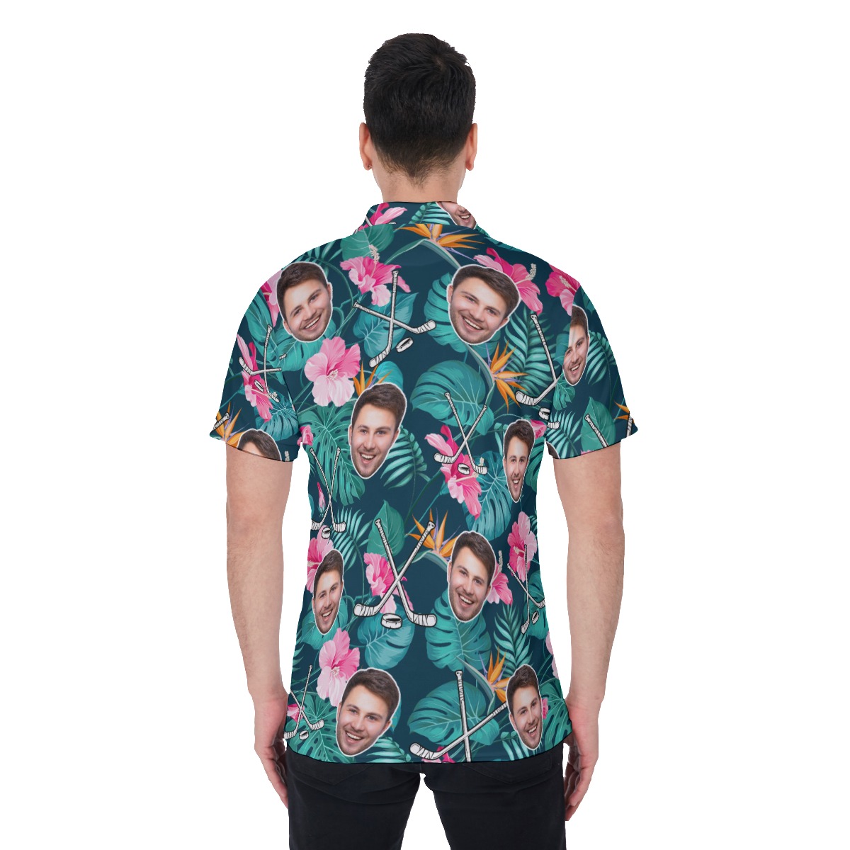 Customized Tropical Hockey Hawaiian Polo Shirt With Face